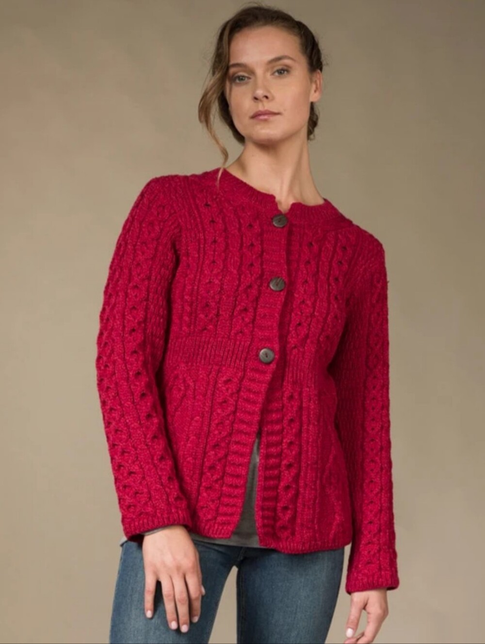 Red Shannon Woolen Mills Merino Wool A-Line Fit Cardigan Sz Large